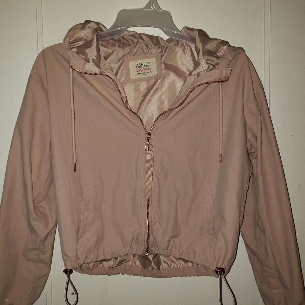 Crop windbreaker with hood